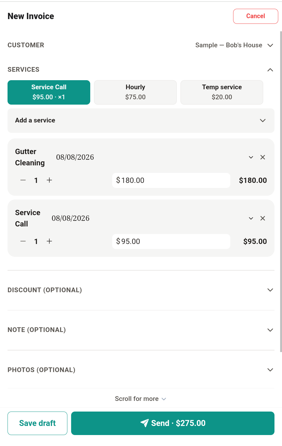 New invoice screen