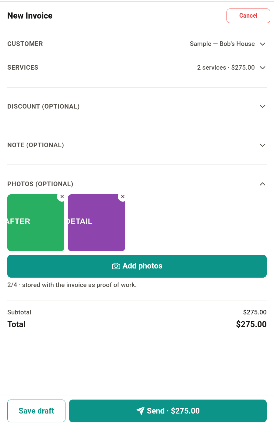 Photos & notes on an invoice