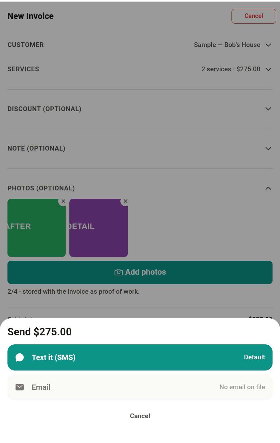 Send by text or email